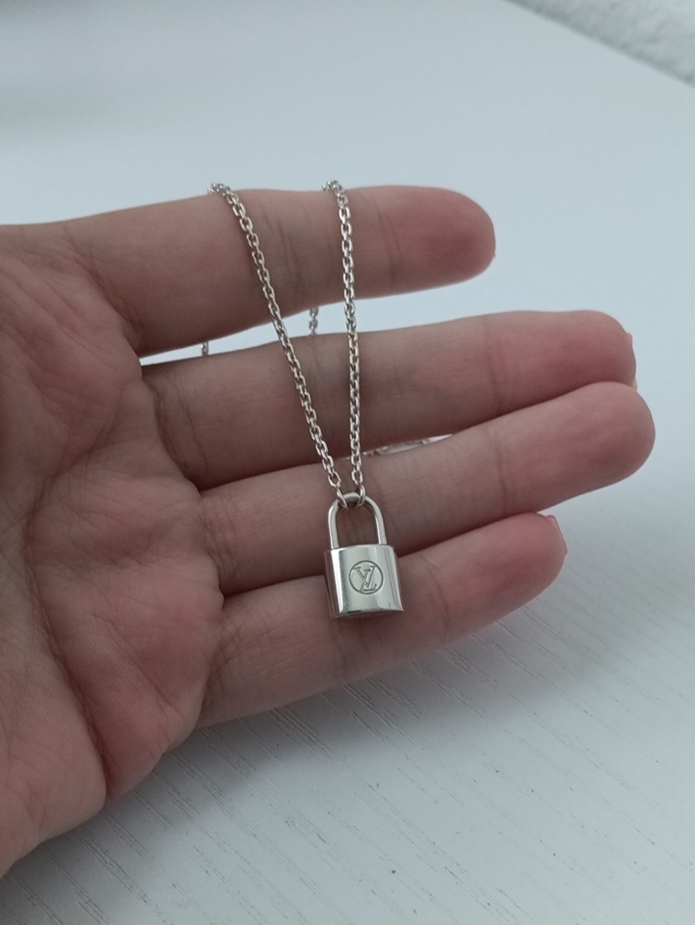 Louis Vuitton Sterling Silver Lockit Pendant Necklace 19"